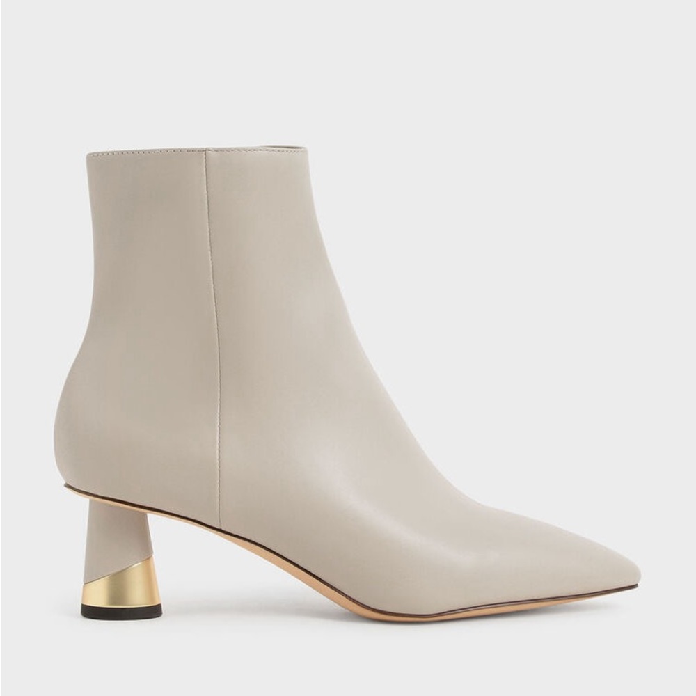 Charles and Keith Metallic Ankle Heel Boots- chalk in size US 6